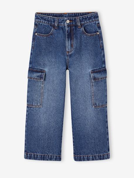 Jeans largos cargo, para menina azul medio+azul-escuro 