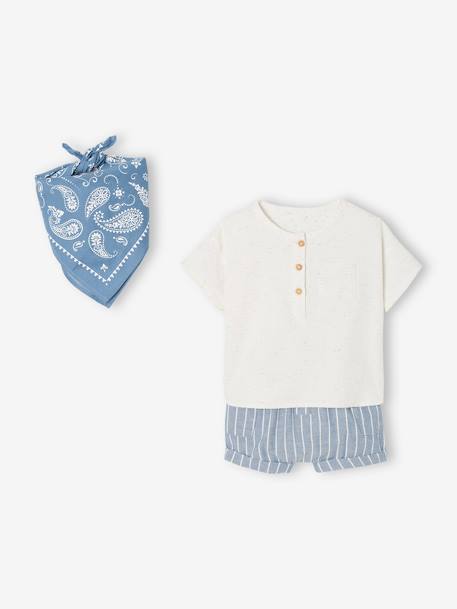 Conjunto camisa + calções + lenço, para bebé azul 