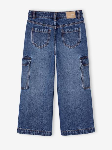 Jeans largos cargo, para menina azul medio+azul-escuro 