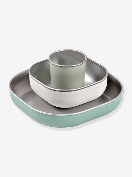 Conjunto de refeição com 3 peças de inox, BEABA terracota+verde-salva 