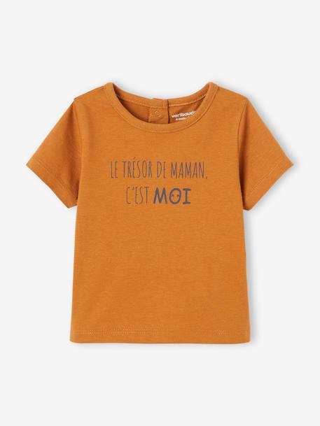 T-shirt com mensagem, mangas curtas, para bebé caramelo 