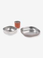 Conjunto de refeição com 3 peças de inox, BEABA terracota+verde-salva 