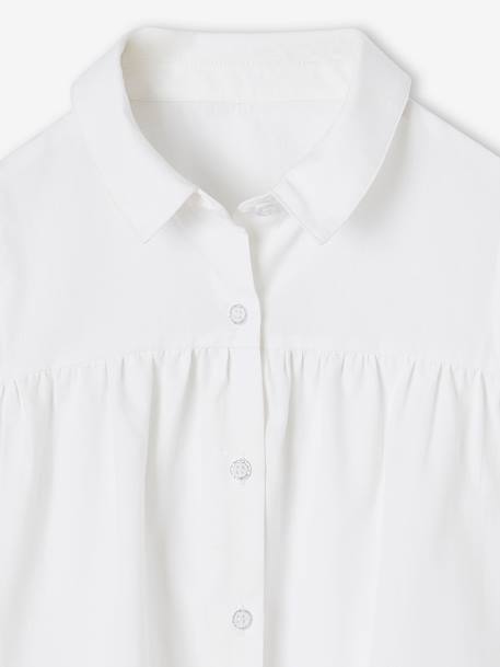 Camisa evasé, em popelina, para menina azul-céu+branco 