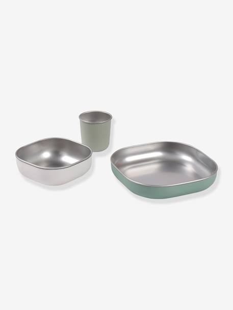 Conjunto de refeição com 3 peças de inox, BEABA terracota+verde-salva 