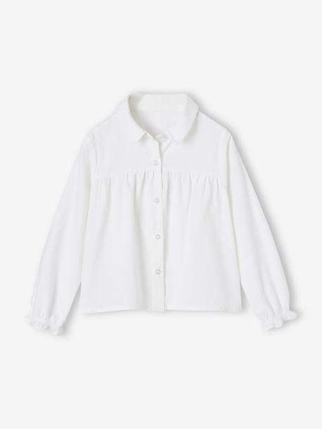 Camisa evasé, em popelina, para menina azul-céu+branco 