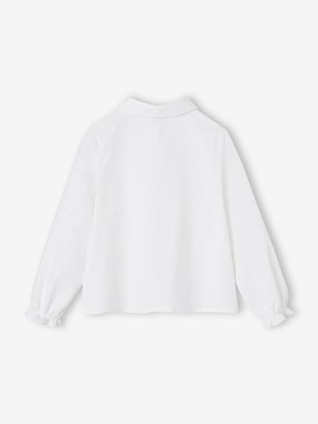 Camisa evasé, em popelina, para menina azul-céu+branco 