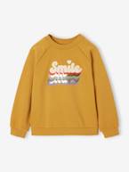 Sweat com smile em malha borboto, para menina mostarda 