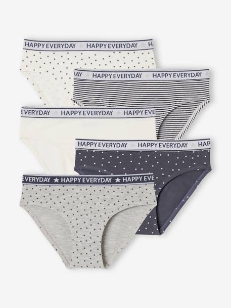 Lote de 5 cuecas 'Happy everyday', para menina cinza mesclado 