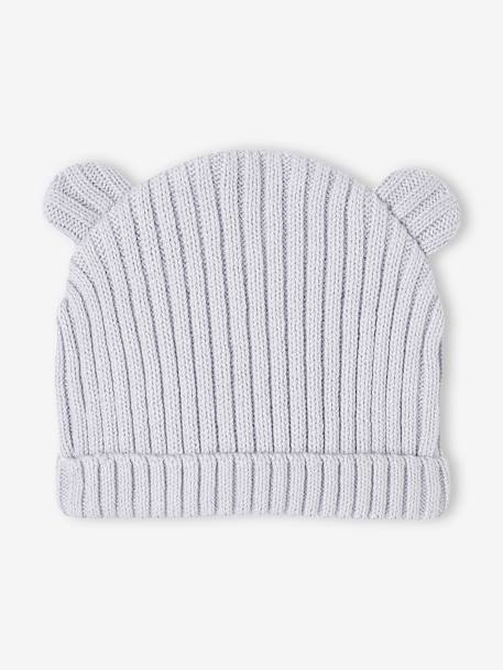 Conjunto macacão em tricot + gorro com orelhas a condizer, para bebé azul-pálido 