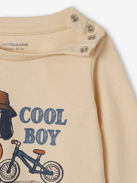 Camisola com motivo 'cool boy', em algodão bio, para bebé menino bege-areia 