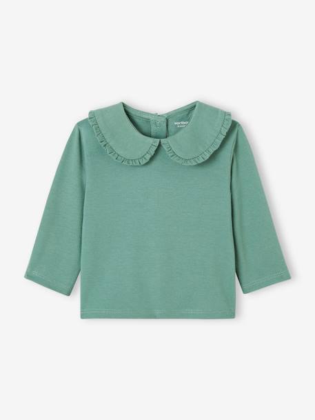 Camisola de mangas compridas, com gola Claudine, para bebé BEGE CLARO LISO+verde-esmeralda 