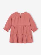 Vestido com folhos, em gaze de algodão, para menina rosa-velho+verde-salva 