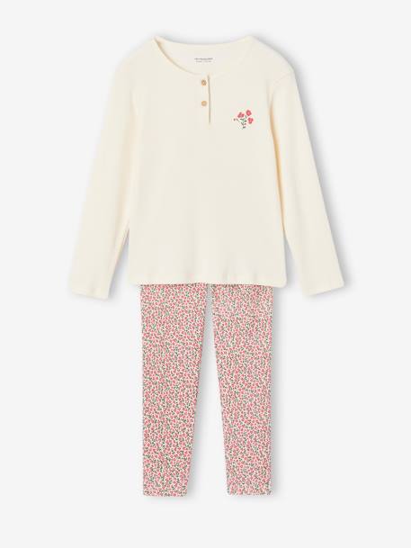 Pijama às flores, para menina rosa-framboesa 