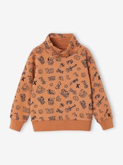 Menino 2-14 anos-Camisolas, casacos de malha, sweats-Sweatshirts-Sweat estampada com gola snood, para menino