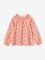 Blusa às flores em bombazina, para menina antracite+rosado 