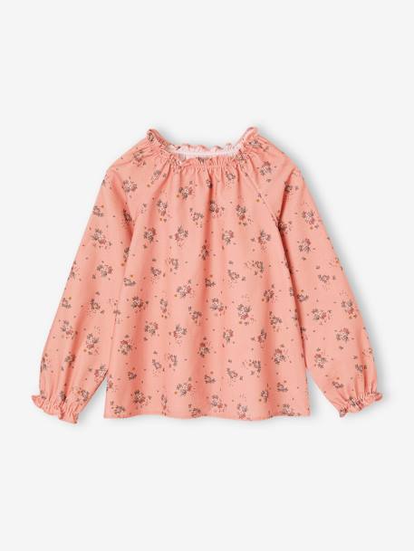 Blusa às flores em bombazina, para menina antracite+rosado+verde-água 