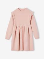 Vestido com folhos, em malha, para menina pau-rosa+rosado 