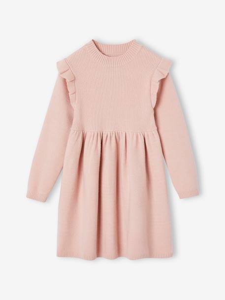 Vestido com folhos, em malha, para menina pau-rosa+rosado 