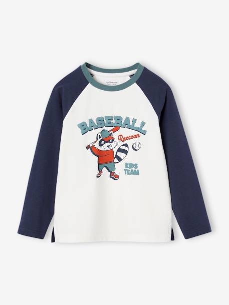 Camisola de desporto com guaxinim, mangas raglan a contrastar, para menino cru 