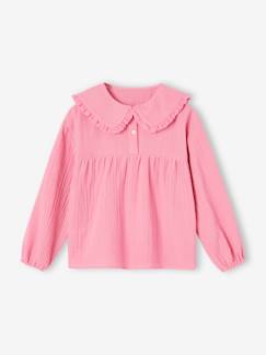 Menina 2-14 anos-Blusas, camisas-Blusa em gaze, gola Claudine fantasia, para menina