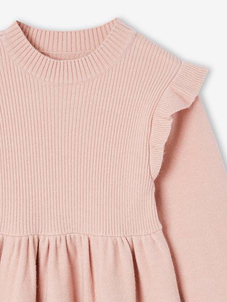 Vestido com folhos, em malha, para menina pau-rosa+rosado 