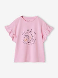 Menina 2-14 anos-T-shirts-T-shirts-T-shirt com motivo, mangas curtas com folho, para menina