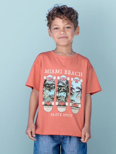 T-shirt, para menino coral+cru+verde-água 