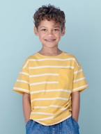 T-shirt às riscas personalizável, para menino ocre+verde-água 