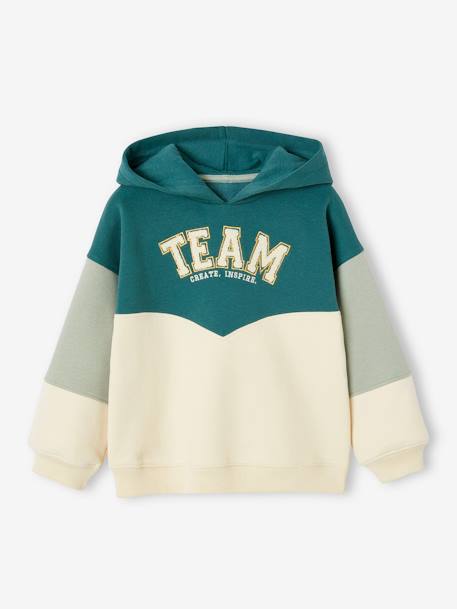 Sweat de desporto efeito colorblock, com capuz, para menina cru+verde-esmeralda 