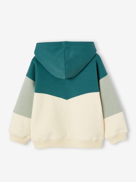 Sweat de desporto efeito colorblock, com capuz, para menina cru+verde-esmeralda 