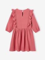 Vestido com folhos, em gaze de algodão, para menina marinho+rosa-velho 