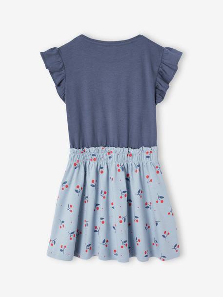 Vestido efeito 2 em 1, para menina azul-céu+baunilha+risas verde 