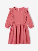 Vestido com folhos, em gaze de algodão, para menina marinho+rosa-velho 