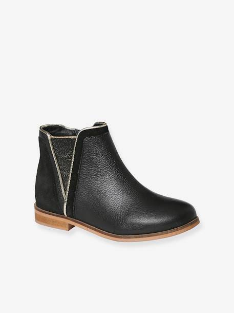 Botas em pele, com fecho e elástico, para menina camelo+marinho+preto 