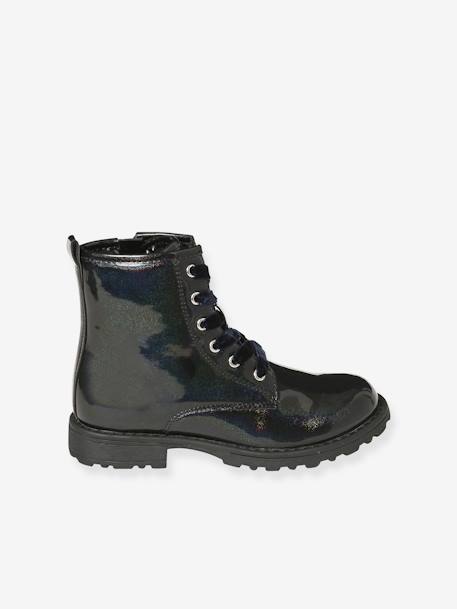 Botas envernizadas, com atacadores e fecho, para menina bronze+lote preto+preto 