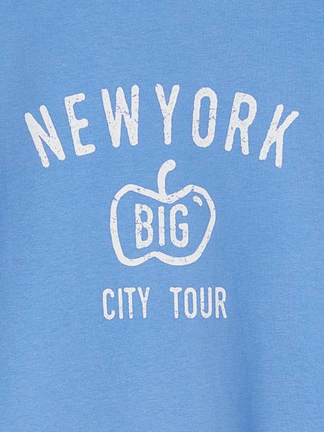 Camisola com inscrição New York no peito e atrás, para menino azul-azure 