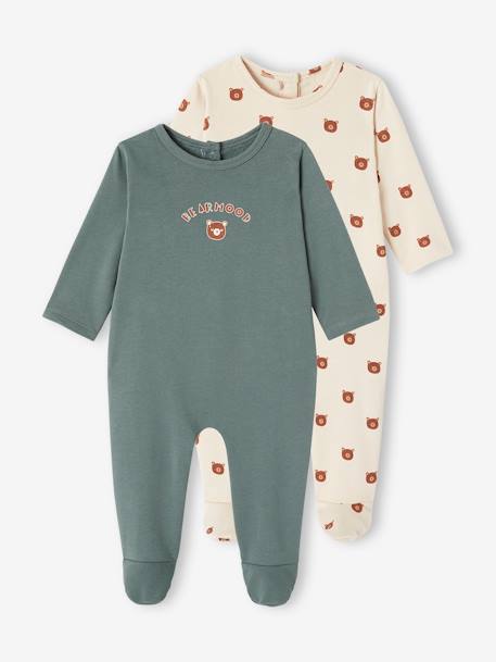 Lote de 2 pijamas 'Teddy bear', em moletão, para menino verde 