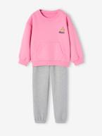 Conjunto de desporto, sweat + calças, em moletão, para menina rosa-bombom 