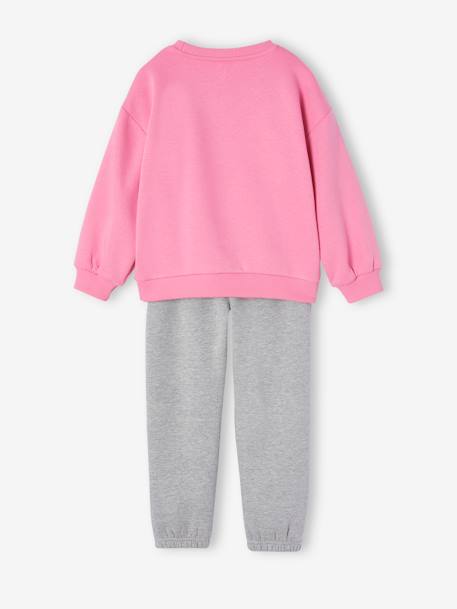 Conjunto de desporto, sweat + calças, em moletão, para menina rosa-bombom 