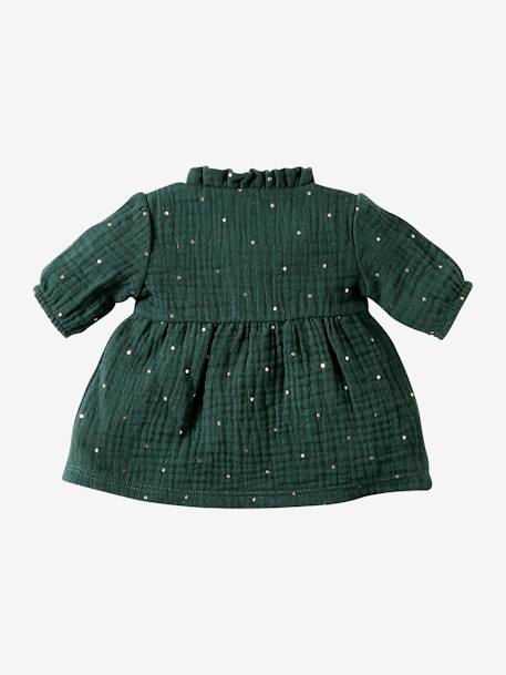 Vestido em gaze de algodão, para boneca verde 