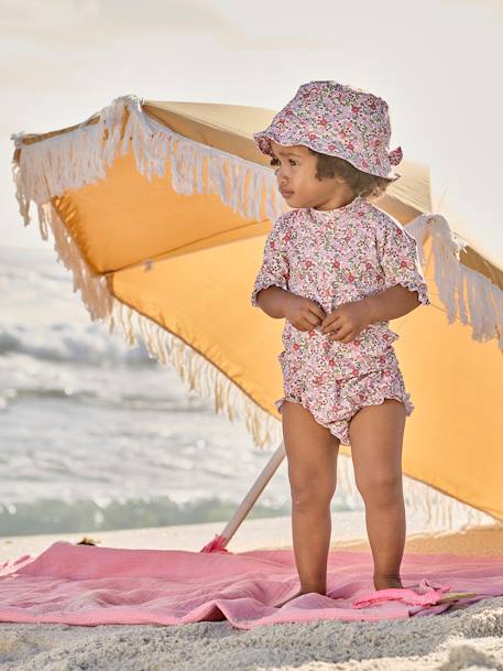 Conjunto de banho anti UV, com t-shirt + cuecas + chapéu tipo bob, para bebé menina rosa 