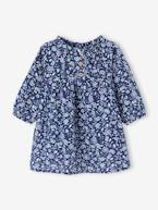 Vestido às flores, em gaze de algodão, para bebé menina azul-ganga 