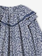 Vestido com gola com folho, estampado às flores, para menina azul estampado 