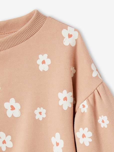 Sweat estampada, em moletão, para bebé cru+rosa-blush 