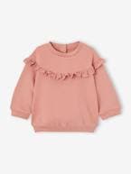 Sweat-shirt com folho em bordado inglês, para bebé menina ocre+rosa-velho 