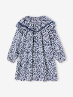 Vestidos-Vestido com gola com folho, estampado às flores, para menina