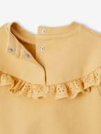 Sweat-shirt com folho em bordado inglês, para bebé menina ocre+rosa-velho 