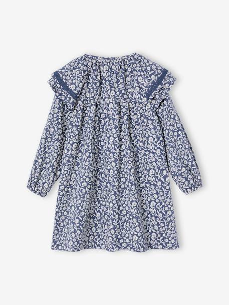 Vestido com gola com folho, estampado às flores, para menina azul estampado 