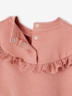 Sweat-shirt com folho em bordado inglês, para bebé menina ocre+rosa-velho 