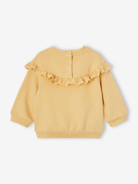 Sweat-shirt com folho em bordado inglês, para bebé menina ocre+rosa-velho 